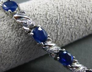 ANTIQUE 6.20CT DIAMOND & AAA SAPPHIRE 14KT WHITE GOLD TENNIS BRACELET #16182