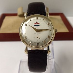 Vintage 1950s HAMILTON W Co. 10k Solid Gold Watch Manual Winding 770 Flag-Dial