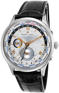 Maurice Lacroix Tradition Worldtimer GMT Steel Mens Strap Watch MP6008-SS001-110
