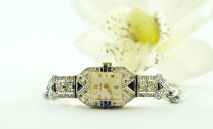 Zentra Women's watch 750 Gold Brilliant and Sapphire Decorations Hand wound