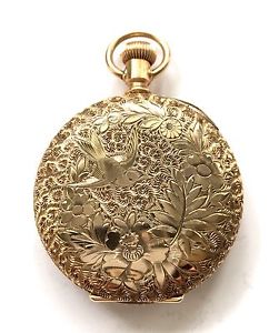 Antique American Waltham 14k yellow gold pocket watch, ornate case 1893. no mono
