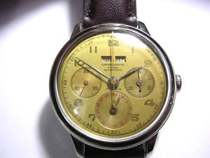 VINTAGE CHRONOGRAPH SUISSE TRIPLE CALENDAR S.STEEL 38m. DIA., REF 1100 A ,1950´S