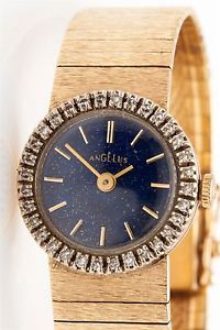 Vintage Angelus Blue Lapis .75ct VS H Diamond 14k Gold Ladies Dress Watch 35g