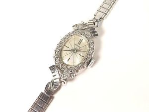 Vintage Benrus 14K White Gold & Diamond Ladies Swiss Movement Wrist Watch