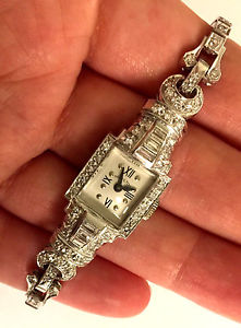 Vintage Ladies Hamilton Platinum 2cttw Diamond Wrist Watch Working 1949 #911