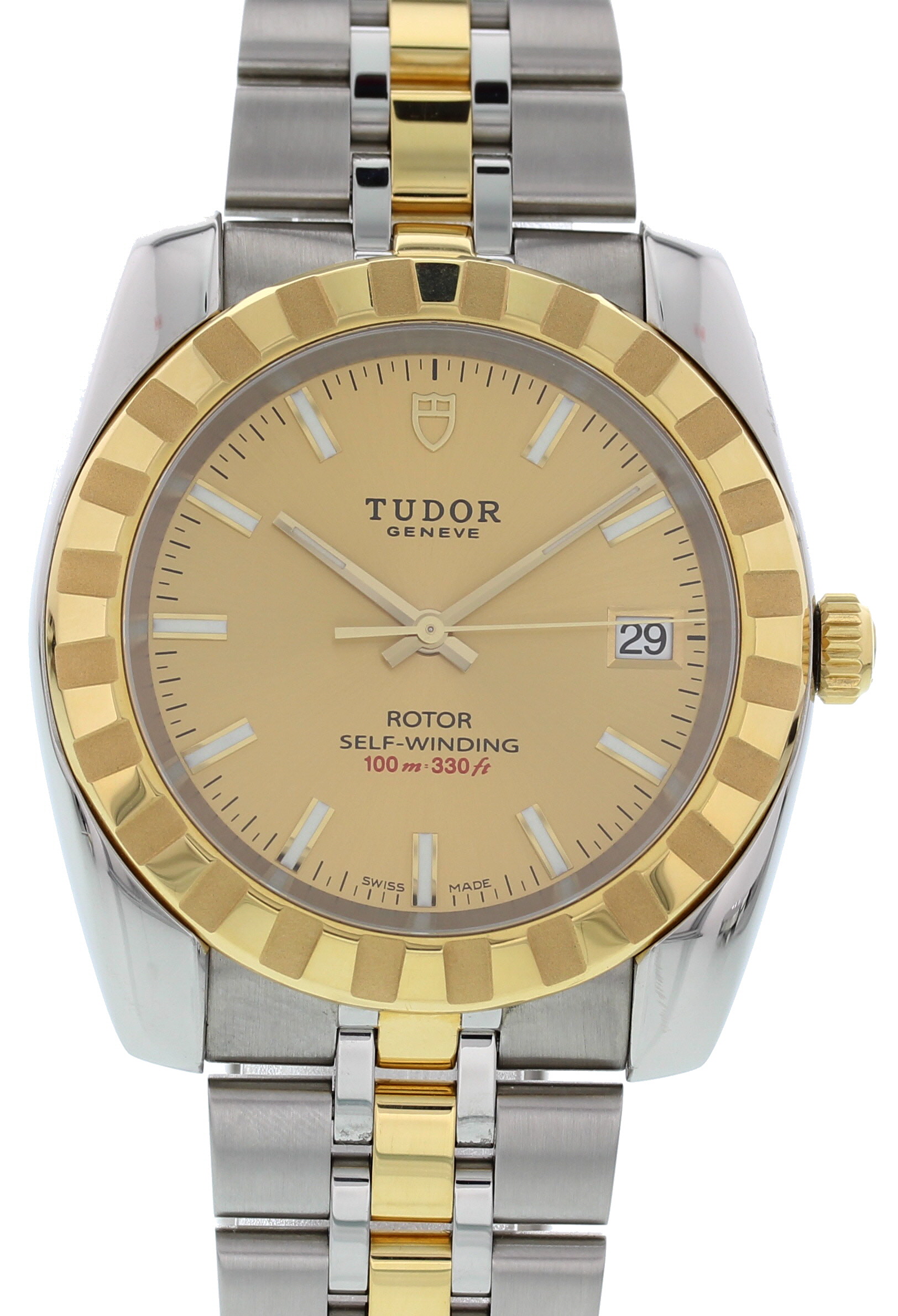 Tudor Classic Date Rotor 18K YG & SS 21013 W/ Box & Papers