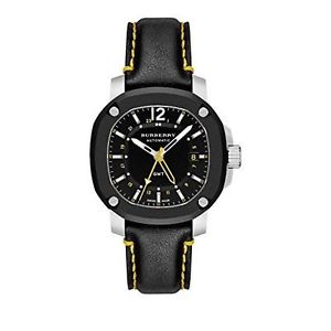 Burberry Men's Swiss Automatic GMT The Britain Black Leather Strap Watch 43mm BB