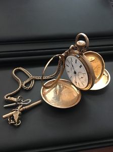 FINE RARE WALTHAM P S BARTLETT 14K SOLID GOLD SIZE 18s HUNTER POCKET WATCH 1877