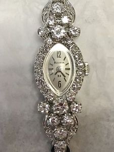 Vintage Bulova 23 Jewels 14KT White Gold 2.43CT Diamonds F-VS2 Watch EXQUISITE