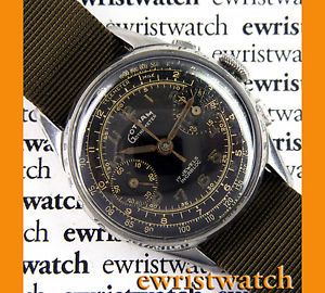 Vintage 1950s Gotham Chronograph with Valjoux 92 Original Black Glossy Gilt Dial