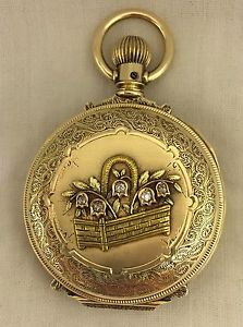 1887 14K Tri-Color Gold Elgin Pocket Watch Hunter Case Diamonds AMAZING!