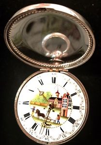 Verge Fusee London England Silver Farm Scene Dial , CA 1775 ,Made by D.D Neveren