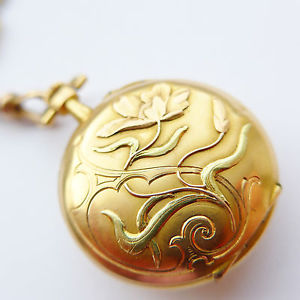 Antique French Art Nouveau 18ct Gold Ladies Miniature Watch Pendant & Chain