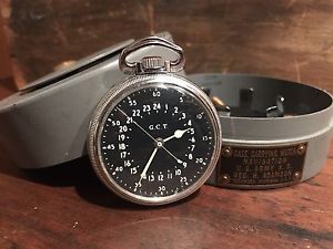 1941 Hamilton GCT 22j WWII 4992B Military Army Navigation Pocket Watch & Case