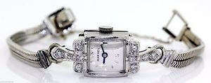 VINTAGE 14K WHITE GOLD 'HARVEL' HAND-WINDING WATCH W/ DIAMONDS! #L21