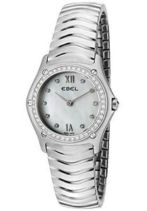Ladys Ebel Classic Wave Stainless Quartz 9090F24 Mop Diamond Dial w Box n Papers