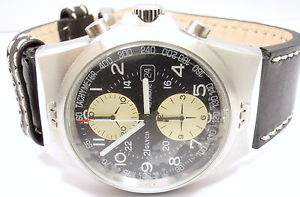 GLYCINE COMBAT AUTOMATIC TACHYMETER STAINLESS STEEL LEATHER BAND WATCH, 42MM