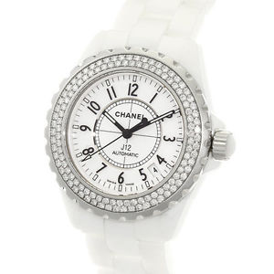 Free Shipping Pre-owned CHANEL J12 38mm White Ceramic Diamond Bezel H0969 Watch