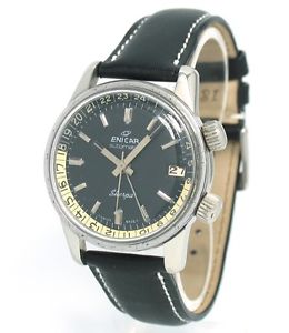 wunderschöne Enicar Sherpa Automatic GMT 148-35-02 von 1960 Stahl/Lederband