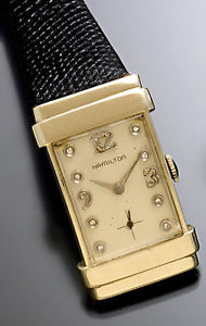 Vintage 14K White Gold Hamilton Top Hat Model Watch with Diamond Dial CA1940s