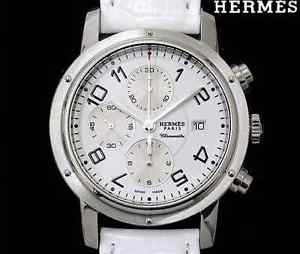 HERMES Clipper Chronograph Men's Automatic Watch CP1.910 White Silver Used Mint