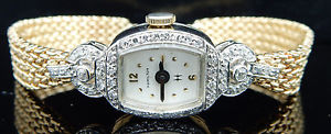 Antique Ladies HAMILTON 0.60cttw F/VS Diamond Platinum & 14K Gold Wrist Watch