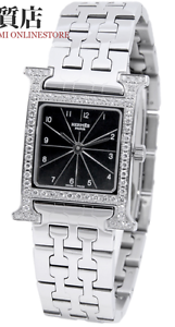 HERMES H Watch HH1.230 HH 1.230 SS Diamond Diamonds Quartz Watch Black Used