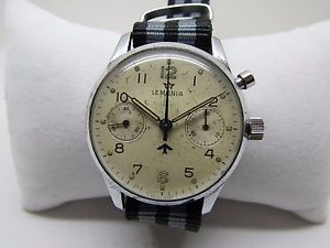 VINTAGE RARE LEMANIA MILITARY AIR FORCE BROAD ARROW ONE BUTTON OVERSIZED WATCH