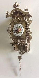 Antique silver minature Frisian wall pendulette with verge fusee watch movement.
