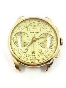 Vintage Halgreen Chronograph 18K Yellow Gold Watch