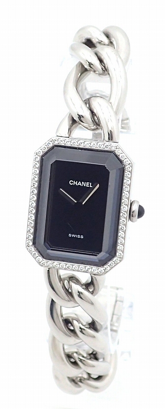 CHANEL Premiere S size diamond bezel Black Dial SS Black Ladies QZ Watch H0495