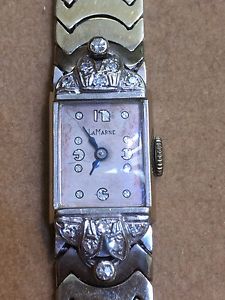 14k White Gold ArtDeco Diamond Lady's Watch
