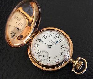 Vtg Geo Fake AWWCo Lady Waltham 14K Yellow Gold Solidarity Case Pocket Watch
