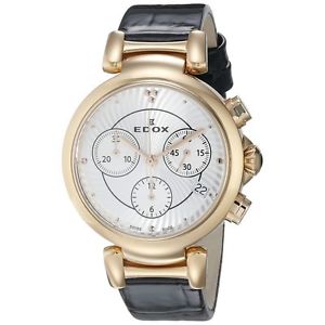 Edox 10220 37RC AIR Womens Silver Dial Analog Quartz Watch with Leather Strap