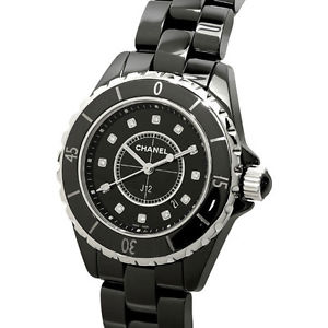 Free Shipping Pre-owned CHANEL J12 33mm Black Ceramic 12P Diamond H1625 Women