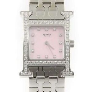 HERMES H Watch HH1.230 SS 12P Diamond Diamonds Quartz Watch Pink Used