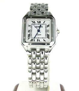 Ladies 14k Solid White Gold Geneve Italy Made Sqaure Automatic Watch