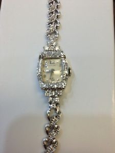VINTAGE 2.50 CARAT DIAMOND LADIES HAMILTON WATCH 14 KT WHITE GOLD.