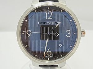 Free Shipping Pre-owned LOUIS VUITTON Q1D002 Tambour Damier Leather Belt Watch