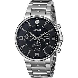 MOVADO MEN'S 42MM STEEL BRACELET & CASE SWISS QUARTZ BLACK DIAL WATCH 0606759