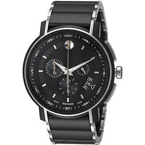 MOVADO MEN'S 44MM BLACK STEEL BRACELET & CASE SWISS QUARTZ WATCH 0607006