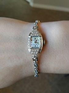 Vintage HAMILTON DIAMOND LADIES WATCH 14K WHITE GOLD square face wind up safety