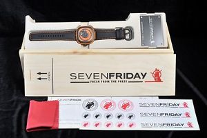 BNIB SevenFriday P1/03 Orange & Black PVD 47mm Automatic Watch Full Set