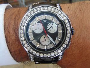 Aqua Master Power Chronograph 8.00 ct Diamonds Bezel Black Stainless Steel Watch