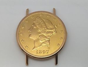 1897 $20 GOLD COIN HIDDEN WATCH 18K YELLOW GOLD WATCH CASE