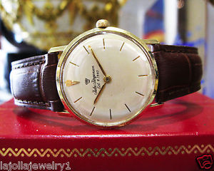 Mens Mid Size Vintage  JULES JURGENSEN 14K Gold Dress Watch on Leather Strap