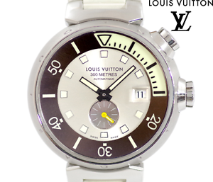 LOUIS VUITTON Tambour Diving Q103M SS Auto Watch Black White Used Excellent++