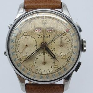 VINTAGE c.1950's Kelbert Mens 35mm Steel Triple Date Chronograph Valjoux 72C
