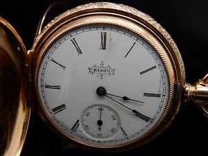 Antique 14K Yellow Gold ELGIN 7j 6s Full Hunter Pocket Watch-Amazing Detail