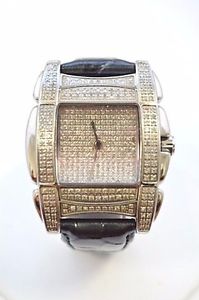 W309-LUCIEN PICCARD WATCH  DIAMOND DIAL & BEZEL BLACK LEATHER BAND